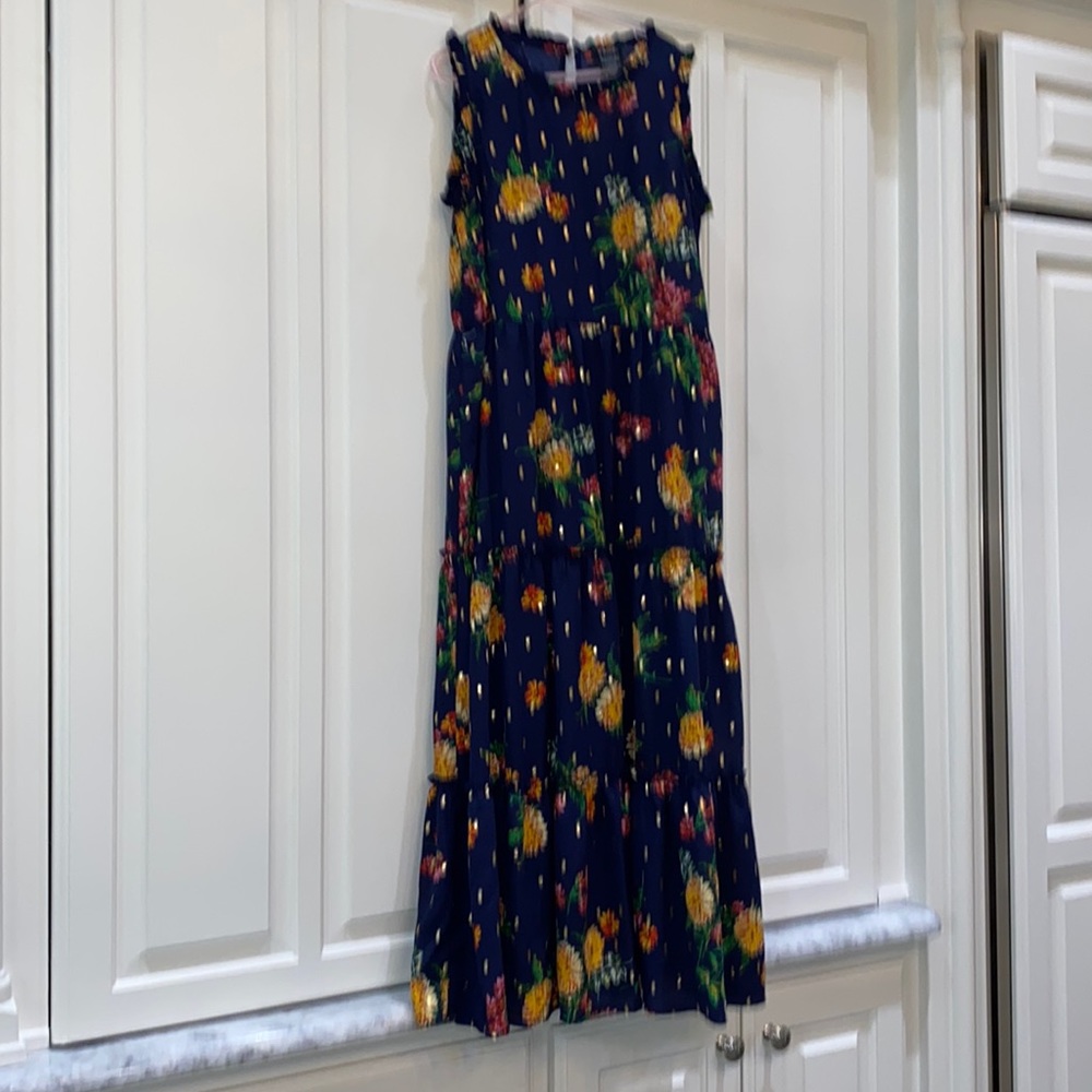 Girls maxi dress, navy blue with flowers.